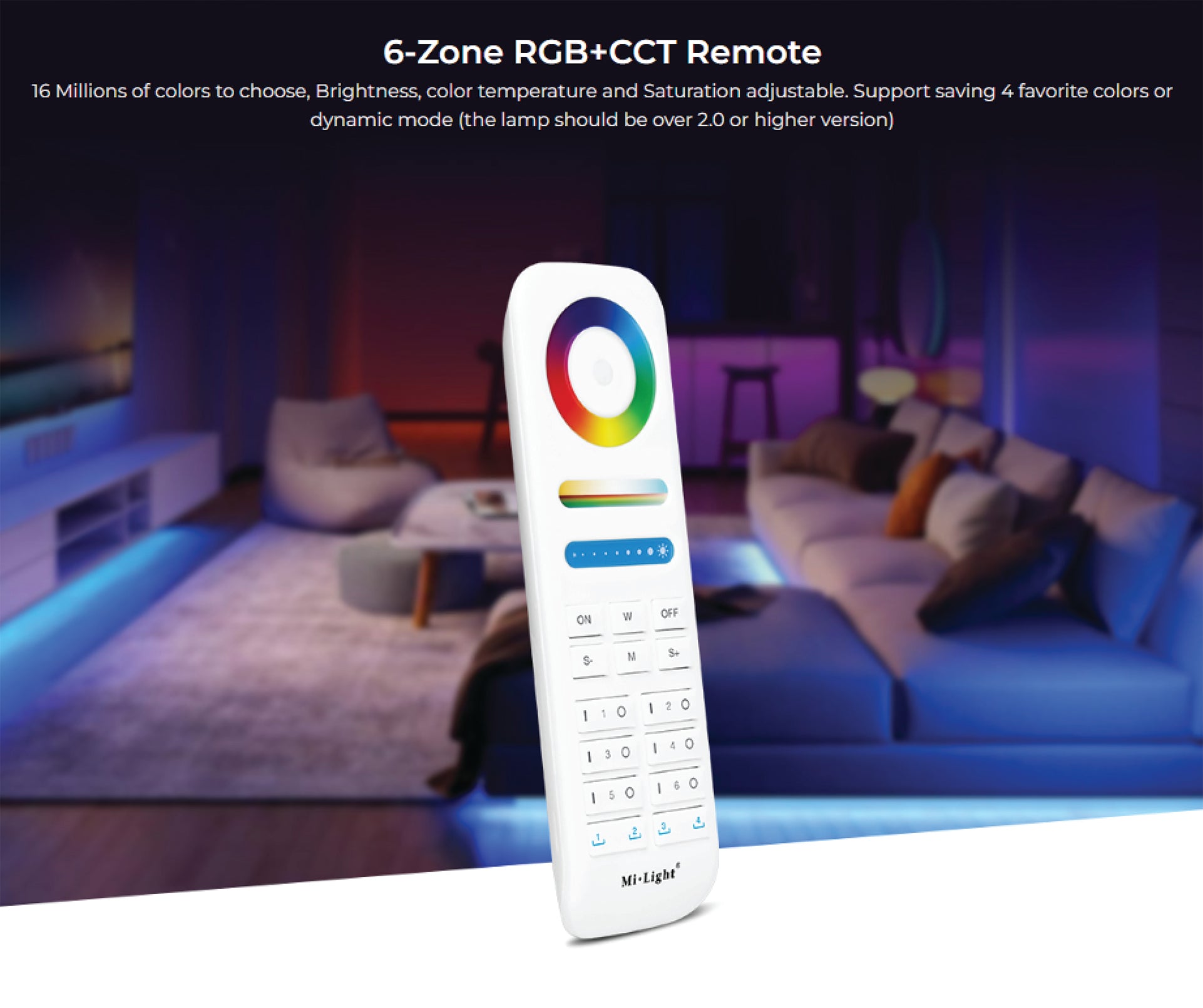 2.4GHz RF 6-Zone RGB + CCT Strip Light Remote Unit