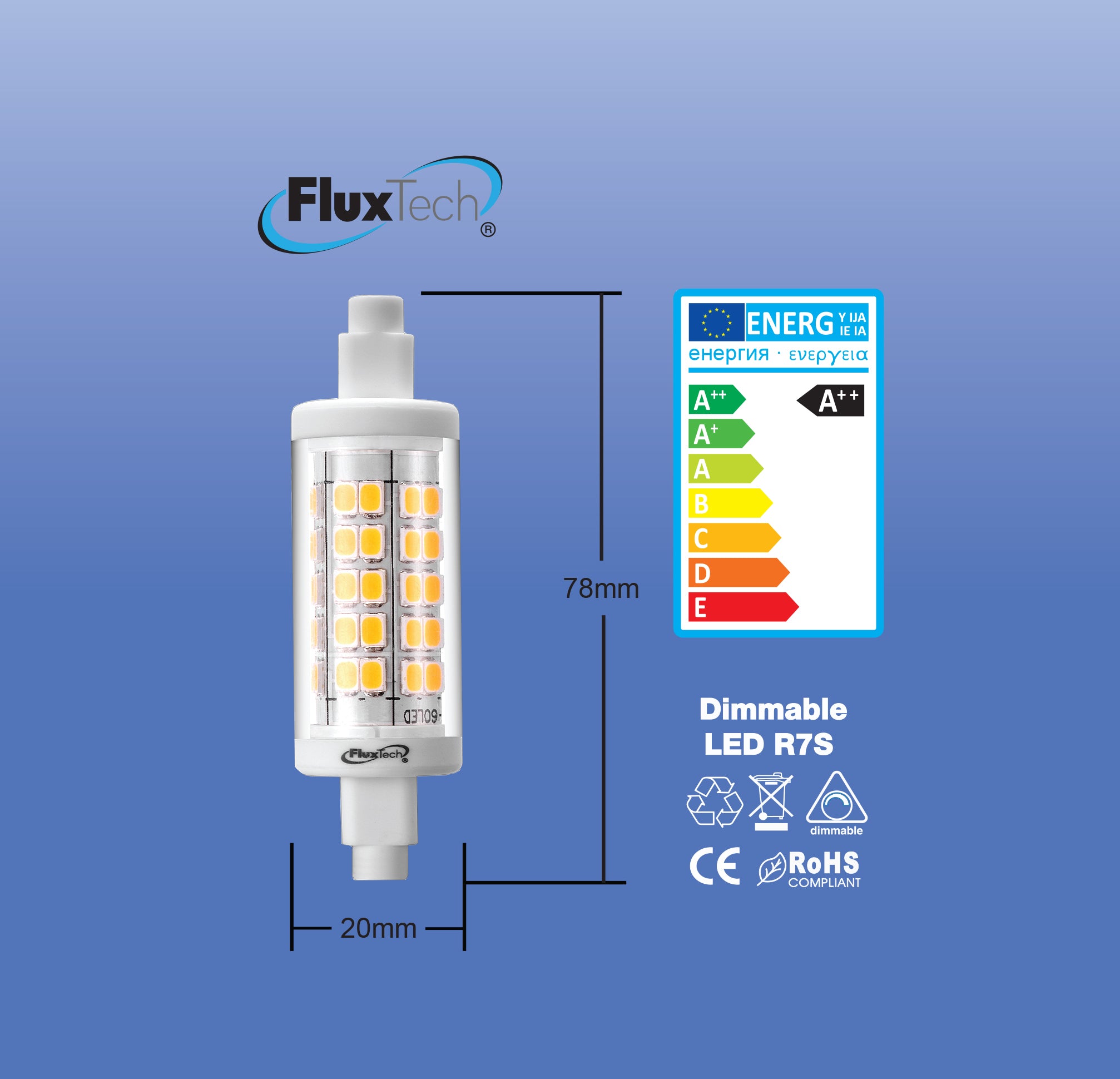 FluxTech - New Smart Dimmable Technology 20 x 78mm R7S LED Lamp