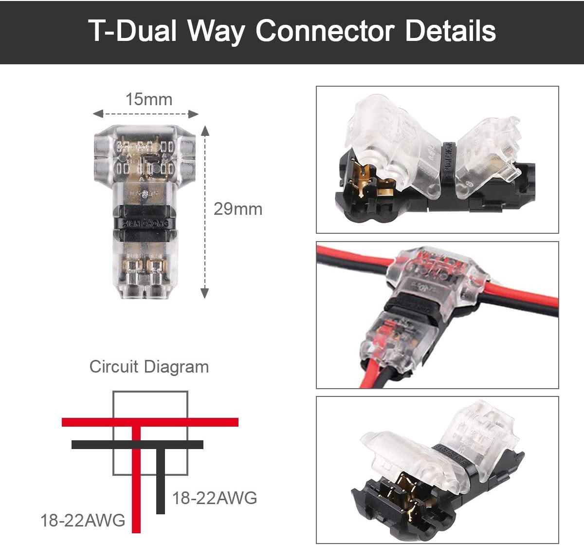 FluxTech -  Low Voltage Solder-less T Shape Wire connectors