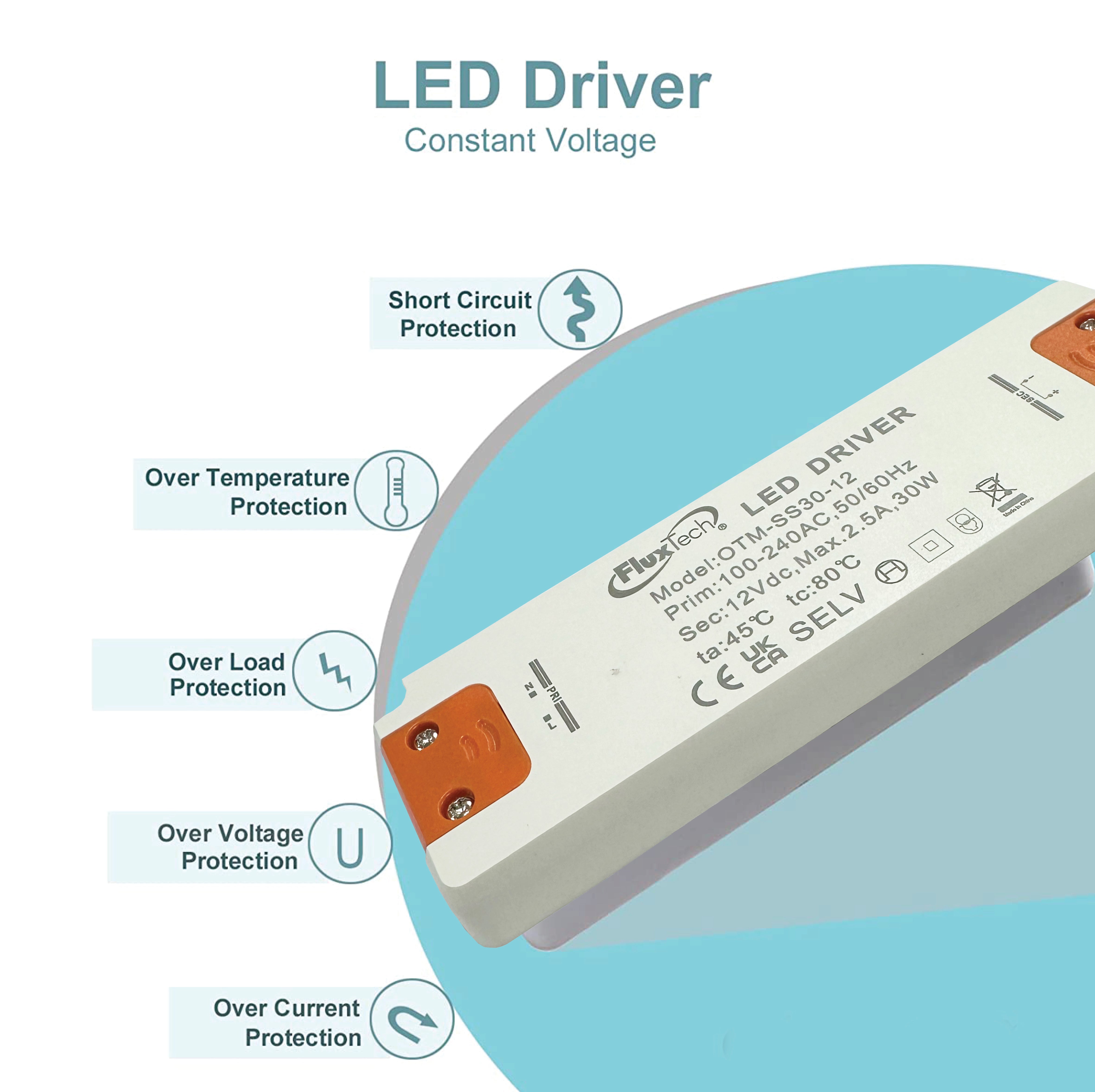 Input Dc Led Driver FluxTech - 12V DC LED Driver 30W 2.5A – Ultra Slim Constant Voltage LE ...