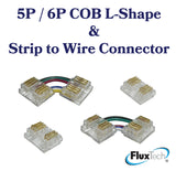 FluxTech - 5P / 6P COB LED L-Shape & Strip to Wire Connector for 12mm COB Strip.