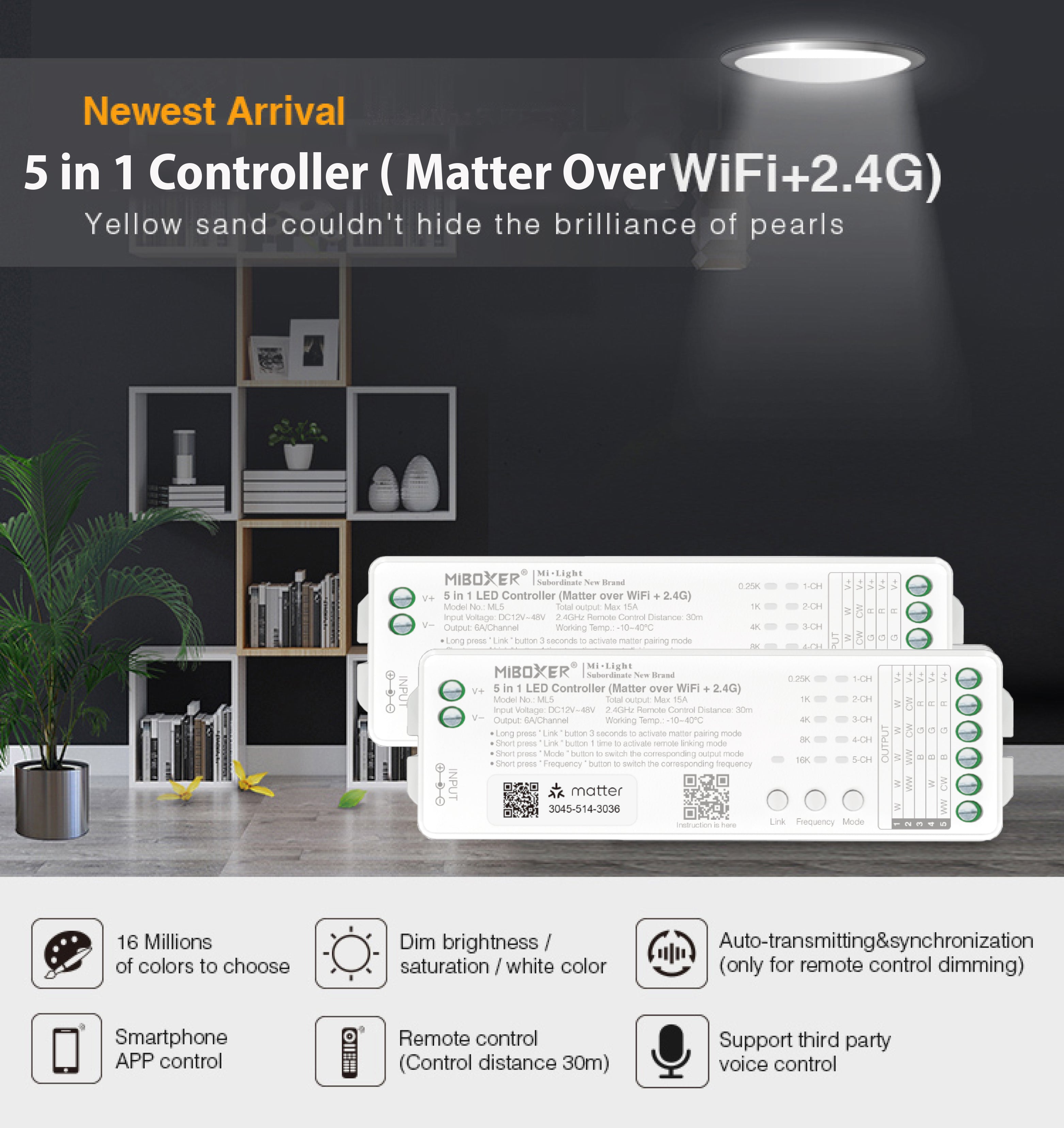 Matter Led Controller FluxTech ® Matter 5 in 1 Smart LED Strip Controller (Matter Over WiFi+ ...