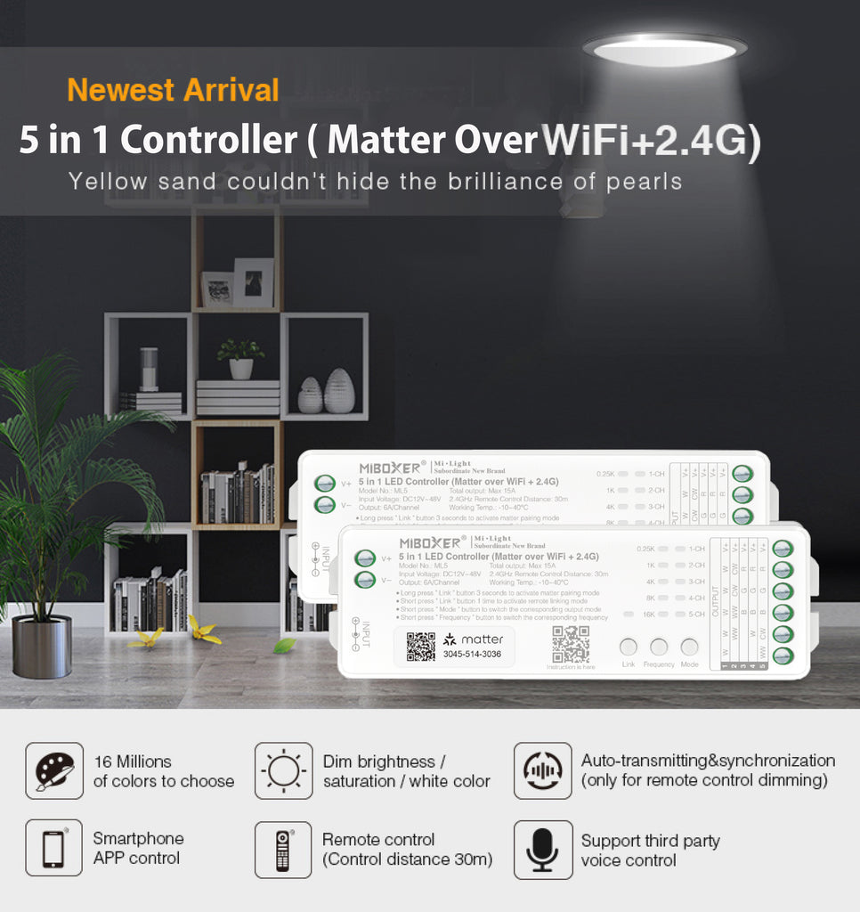 FluxTech ® Matter 5 in 1 Smart LED Strip Controller (Matter Over WiFi+ ...