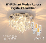 FluxTech – Wi-Fi Smart Dimmable Modern Aurora Crystal Chandelier Ceiling Light Fixture.