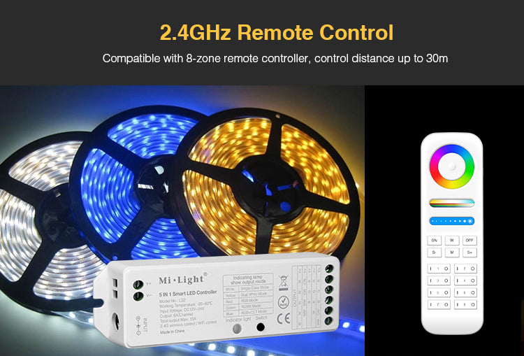 FluxTech 5 In 1 LED Strip Light Controller for Single Colour/ CCT/ RGB/ RGBW/ RGB+CCT Strips Light