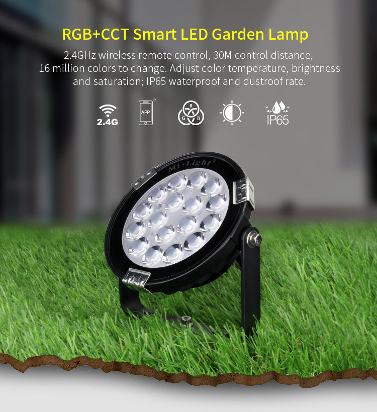 IP65 2.4G RF Wireless Control 9W Smart RGB+CCT LED Garden Flood Light