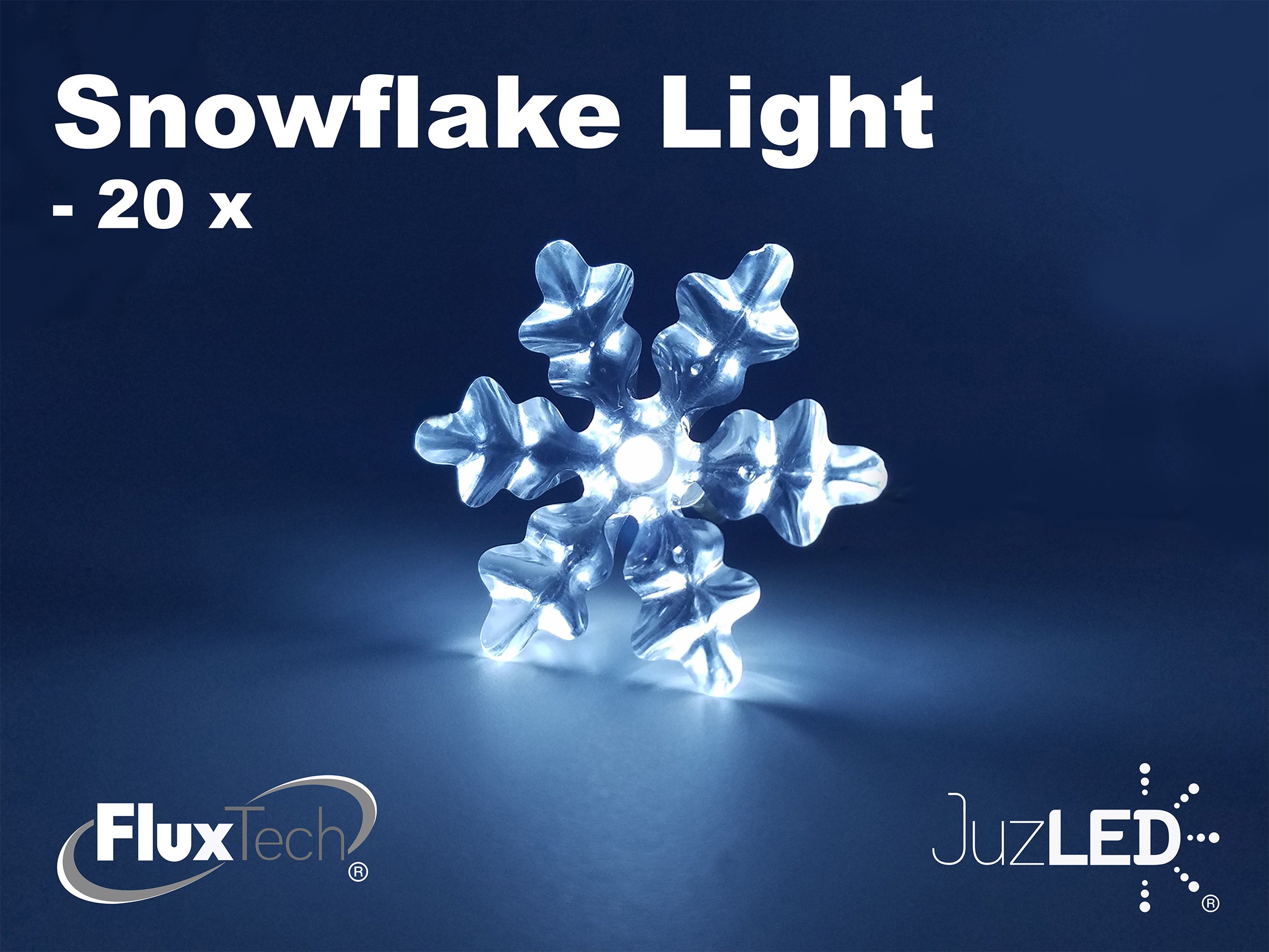 FluxTech - Snowflake x 20 Cool White LED Lights by JustLED – Timer function - Battery Operated