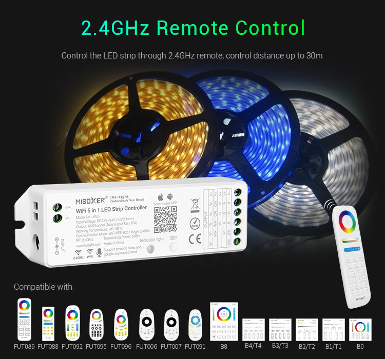 FluxTech ® MiBoxer 5 in 1 WiFi LED Strip Controller, Amazon Alexa Voice Control Remote, Google Assistant and APP Control