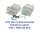 FluxTech - IP20 / IP65 Strip to Wire Crystal Connector for 10/12mm Strip. Pack x 2 Pcs