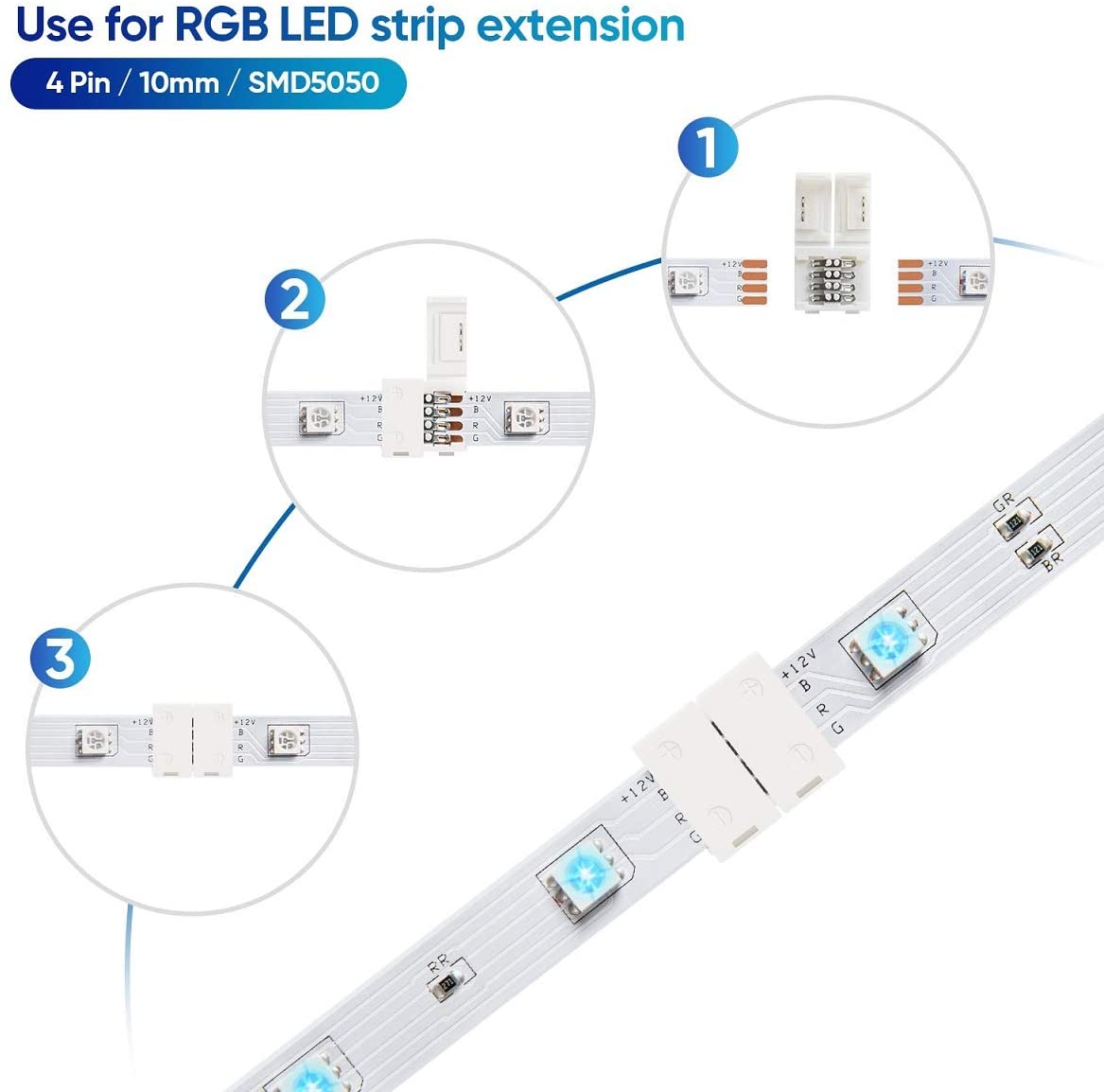 FluxTech - IP20 - LED Strip Solderless Strip to Strip Connectors for Non-Waterproof 10mm SMD5050 LED Strip ( 2Pin, 3Pin, 4Pin available )