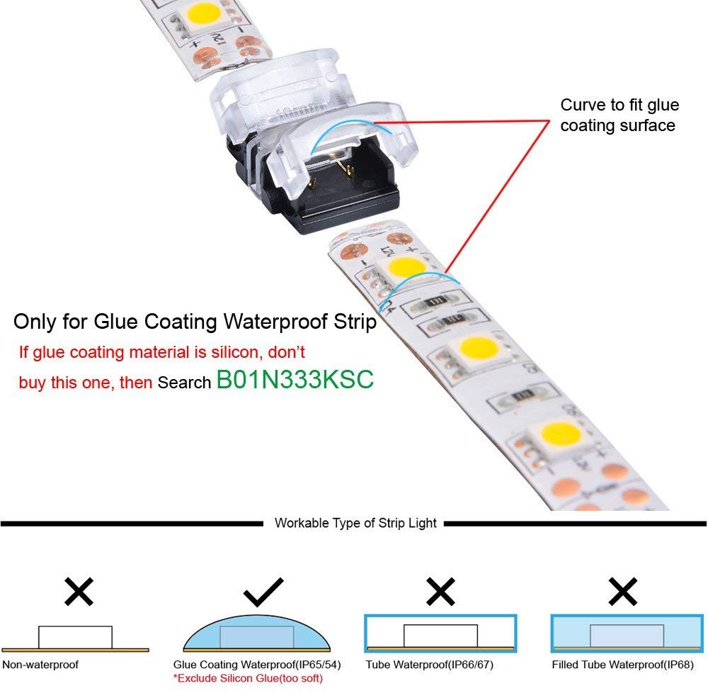 FluxTech 2-Pin Single Colour LED Strip to Strip Connector for 10mm Watreproof 5050 LED Strip Light