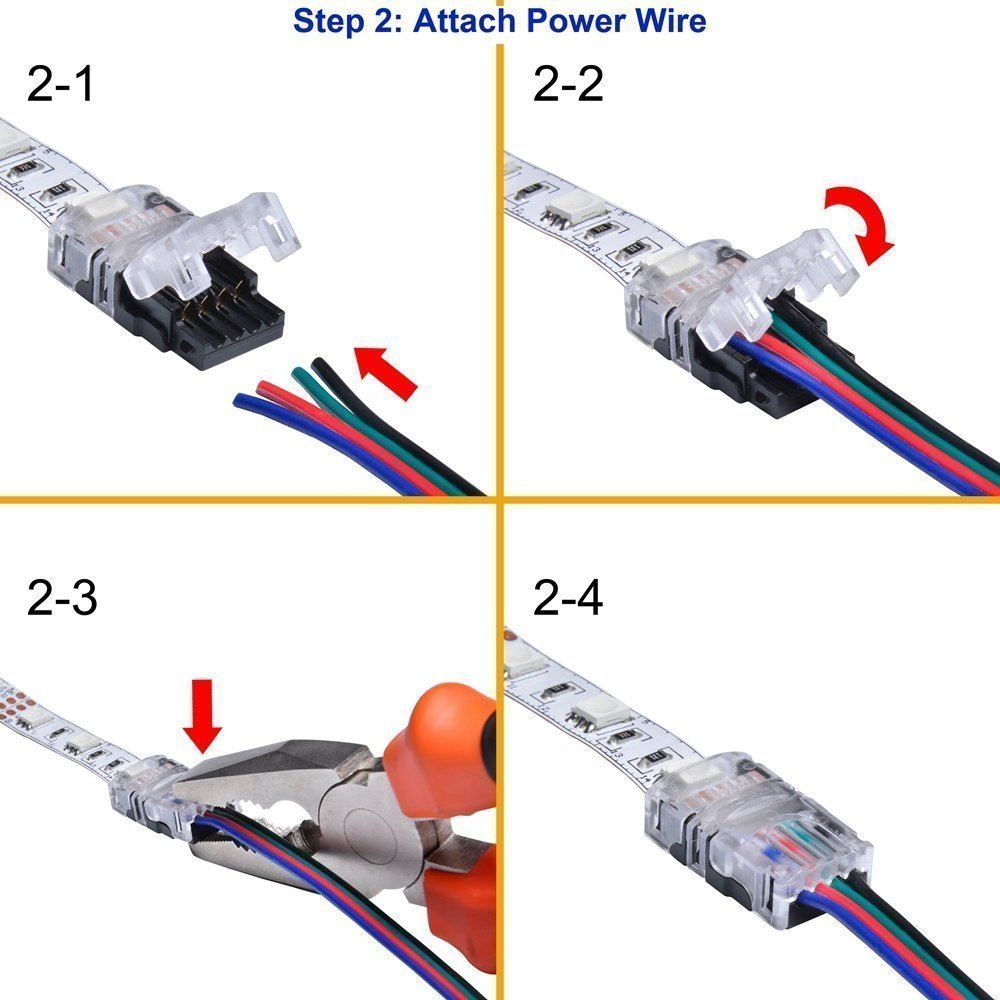 FluxTech 4-Pin RGB LED Strip to Wire Connector for 10mm Waterproof 505 ...