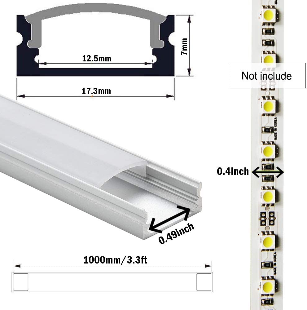 FluxTech – 2M LED Strip Aluminum U Shape Channel with Milky White PC Cover for Strip Lights