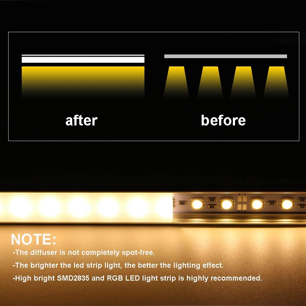 FluxTech - 2M LED Strip Aluminum V Shape Channel with Milky White PC Cover for Strip Lights
