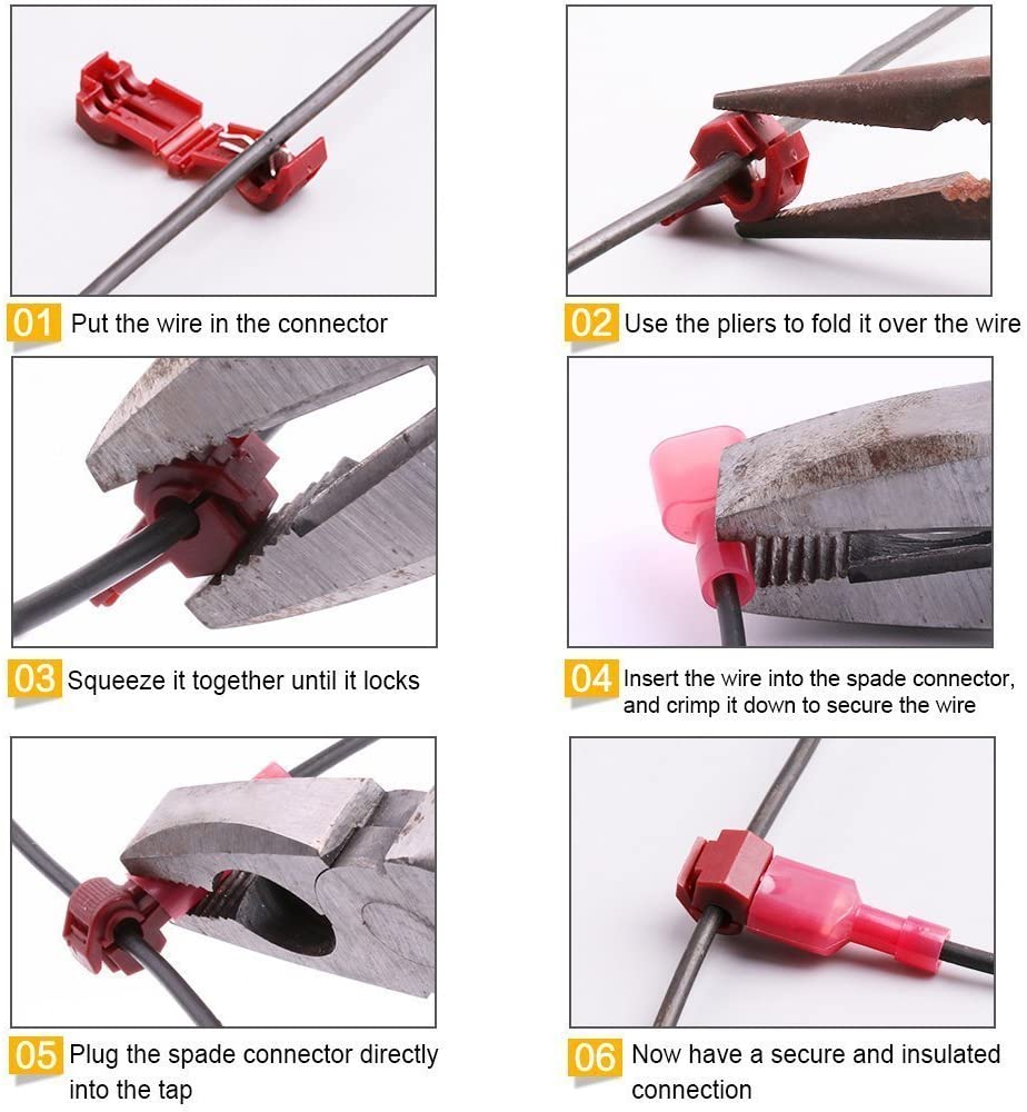 FluxTech - T-Type Tap Wire Connector. Self-Stripping Electrical. Quick Splice Spade Wire Crimp Terminal Kit