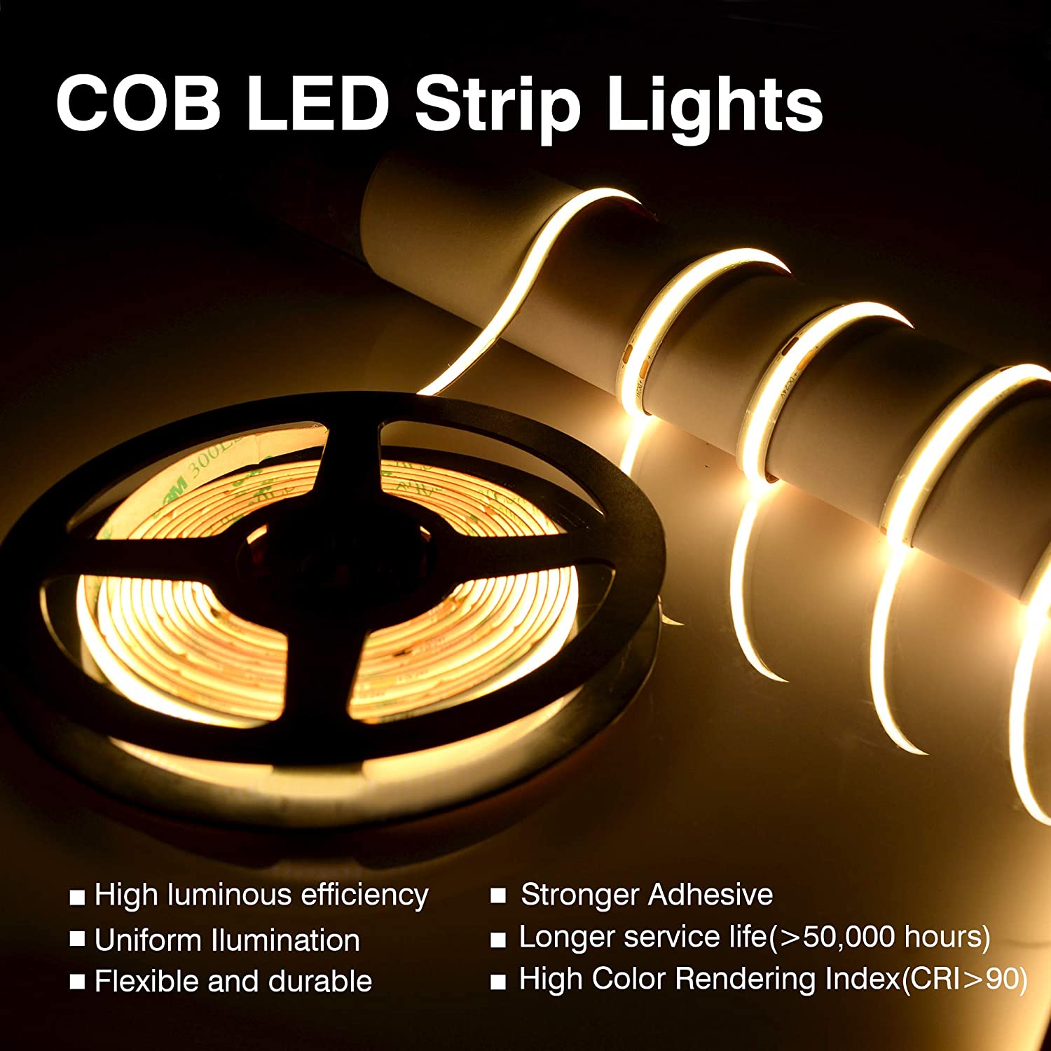 FluxTech – IP20 12V 5M COB CCT LED Strip, 608 LEDs/M LED Strip Light