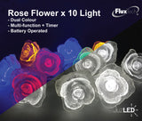 FluxTech - Fairy Rose Flower 10 x Dual Colour LED String Lights by JustLED – Multi-function Effect – Timer function - Battery Operated