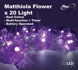 FluxTech - Matthiola Flower 20 x Dual Colour LED String Lights by JustLED – Multi-function Effect – Timer function - Battery Operated
