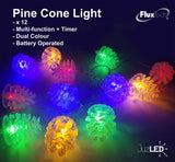 FluxTech - Sparkling Pine Cone 12 x Dual Colour LED String Lights by JustLED – Multi-function Effect – Timer function - Battery Operated