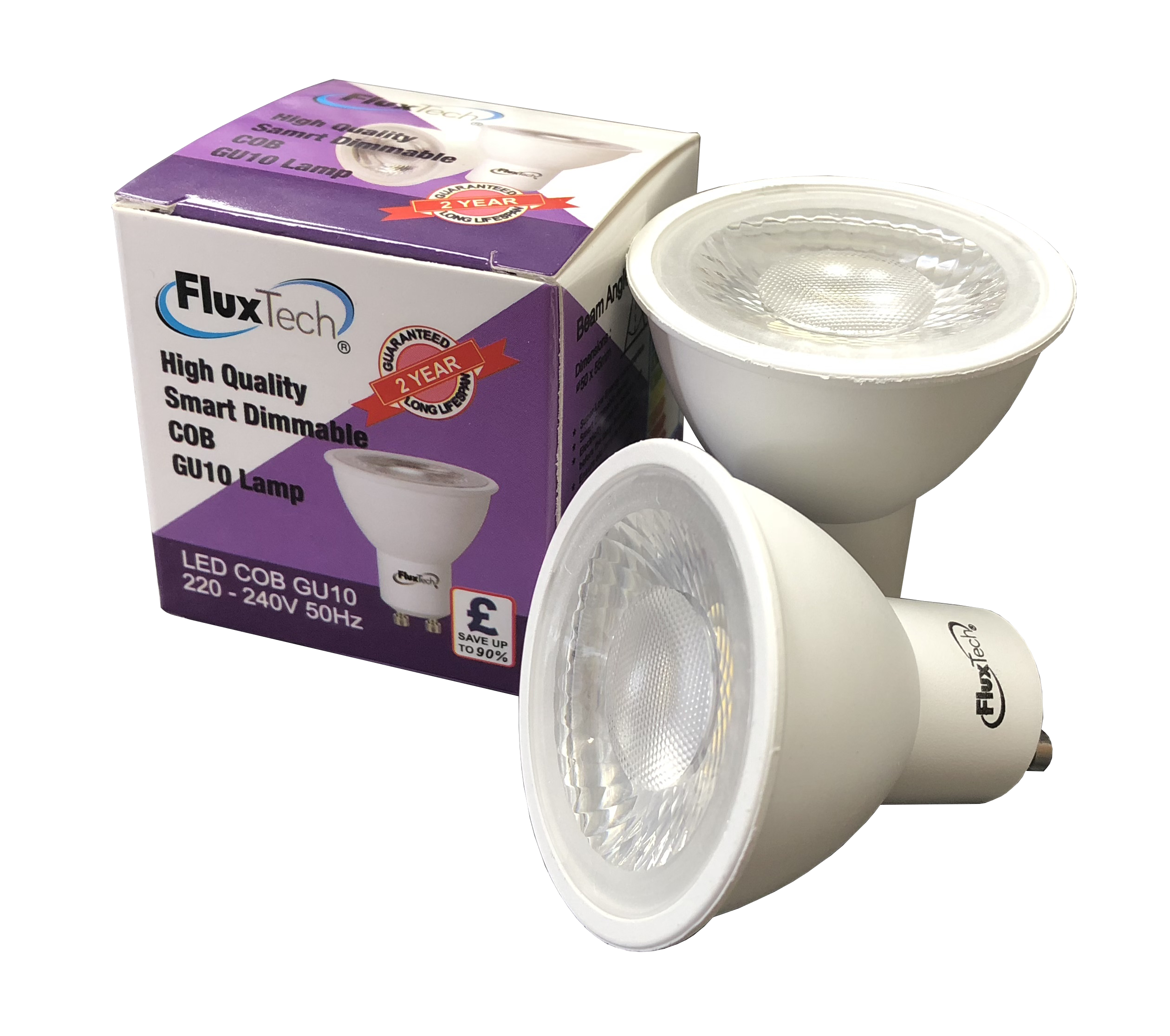 A Led FluxTech - Smart Dimmable COB GU10 5.5W 60° Wide Beam Angle LED lamp ...