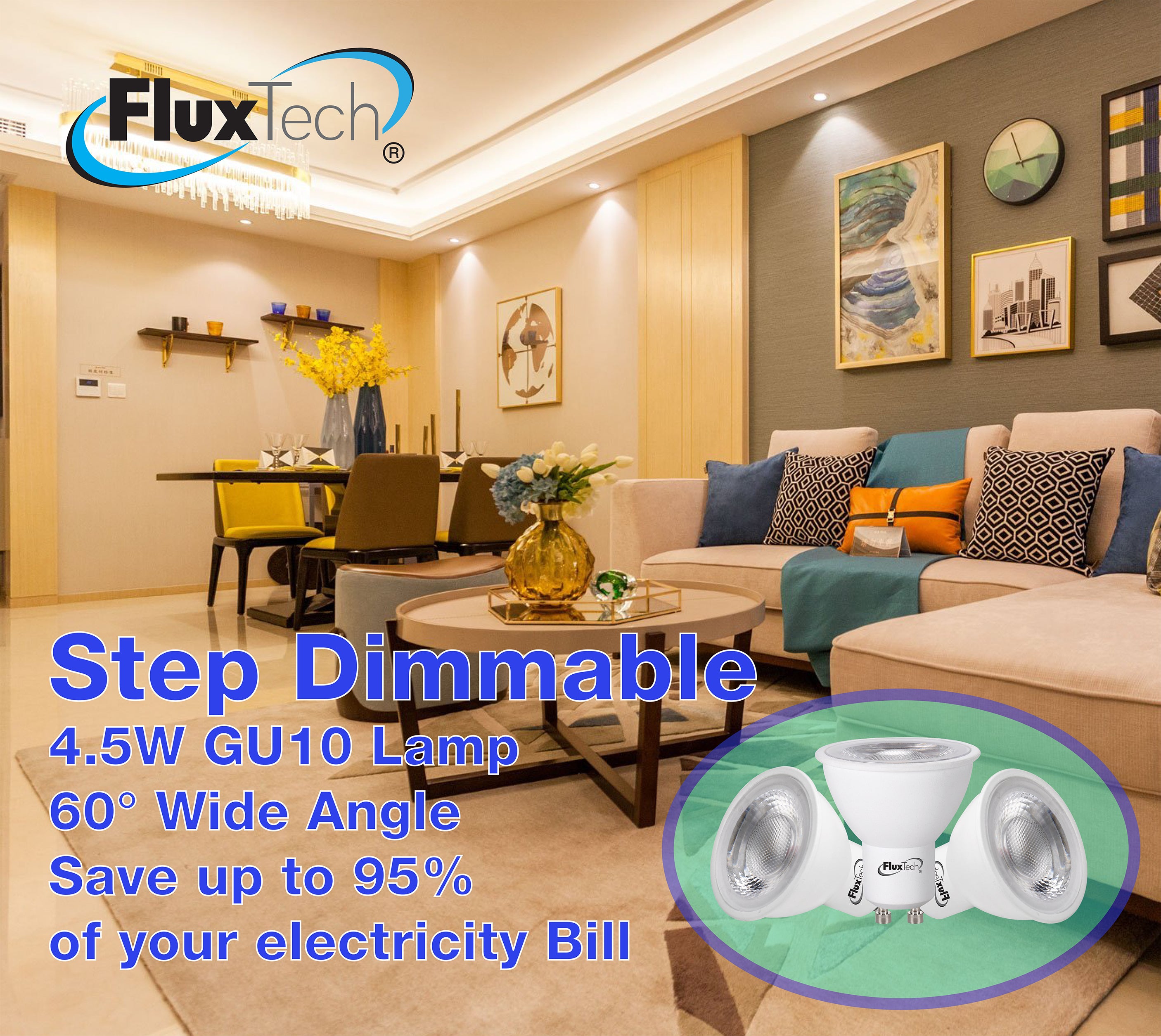 FluxTech - Smart Step Dimmable COB GU10 LED lamp [Energy Class A++]