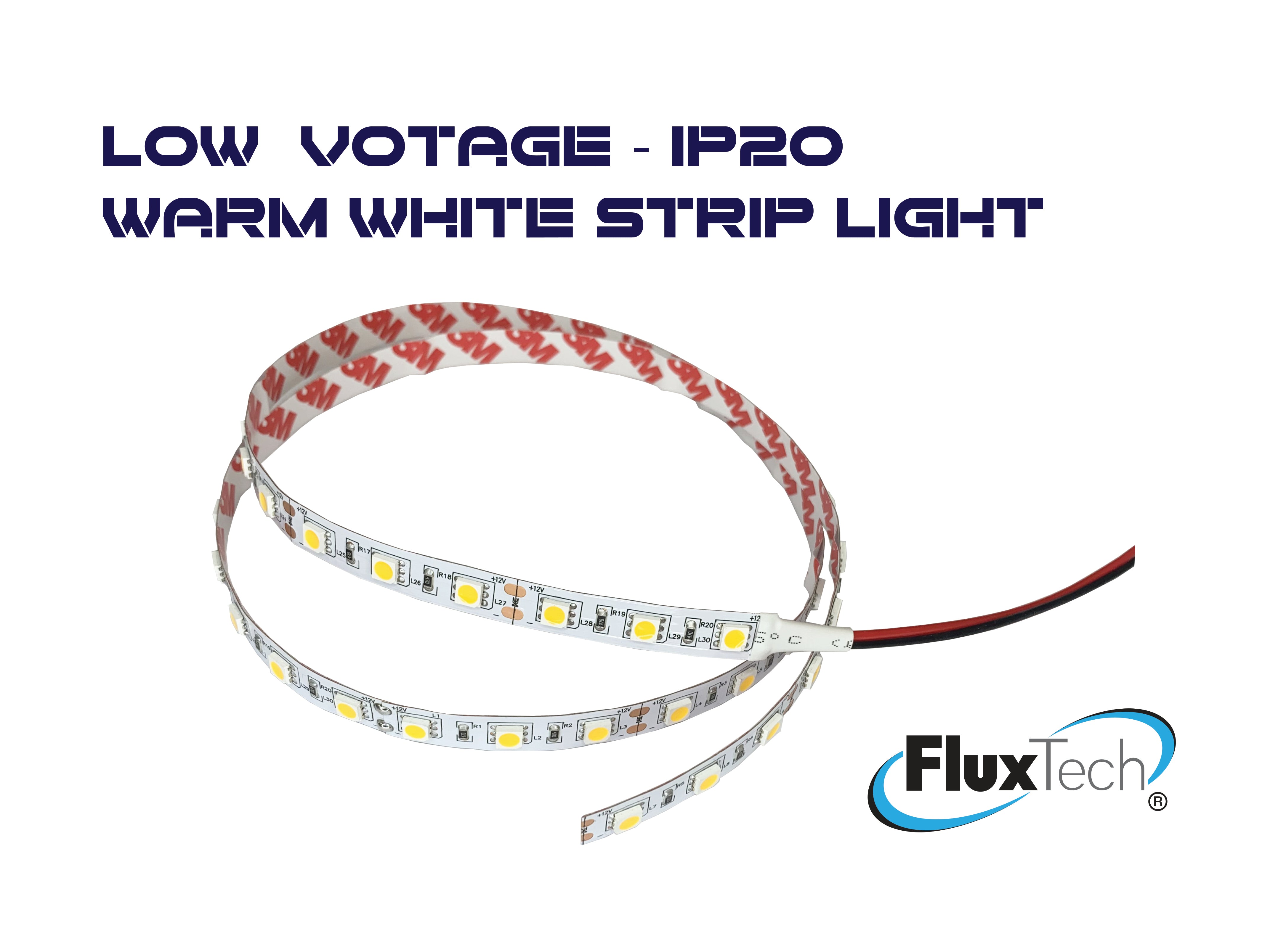 FluxTech - IP20 High Power Warm White Colour Strip Light - Low Voltage