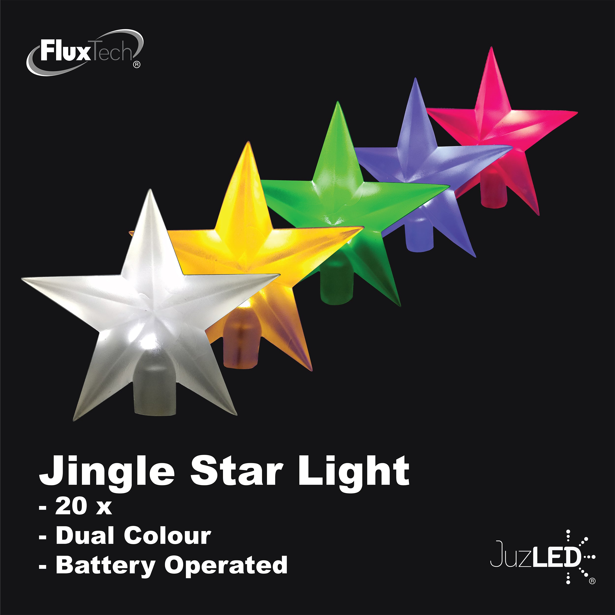 FluxTech - Twinkle Star 20 x Dual Colour LED Lights by JustLED – Multi-function Effect – Timer function - Battery Operated