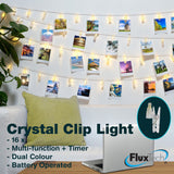 FluxTech - Crystal Peg 16 x Dual Colour LED String Lights by JustLED – Multi-function Effect – Timer function - Battery Operated