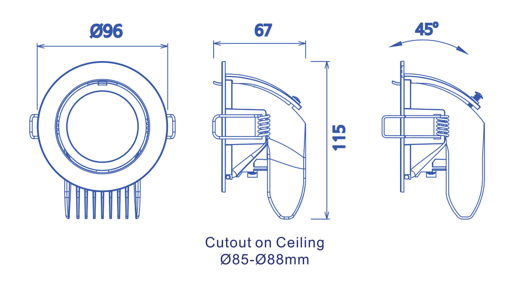 JustLED - Recessed 45° Adjustable Angle COB Stretch Downlight ...