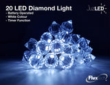 FluxTech - Diamond x 20 Cool White LED Lights by JustLED – Timer function - Battery Operated